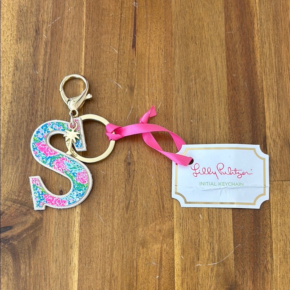 Lilly Pulitzer Initial Keychain with Pink and Gold Accents